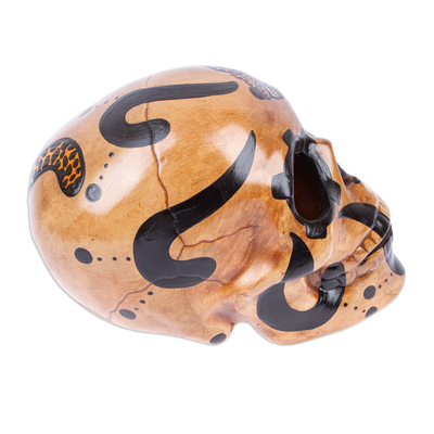 Escultura de cerámica, 'Balam Jaguar' - Escultura de calavera de cerámica maya hecha a mano de México