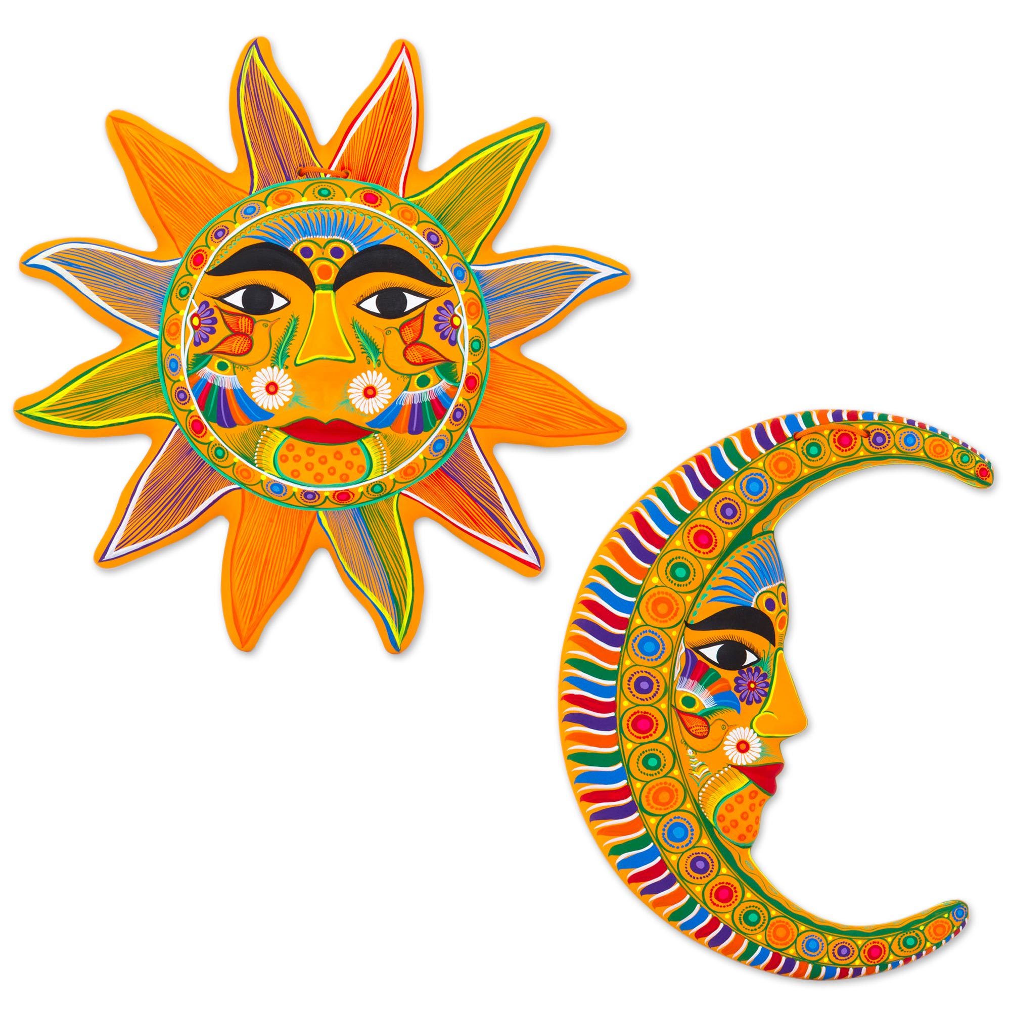 Kiva Store Ceramic Orange Sun Moon Wall Art (Pair) from Mexico