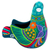 Ceramic sculpture, 'Teal Dove' - Ceramic Hand Painted Dove Sculpture Floral Motif from Mexico thumbail