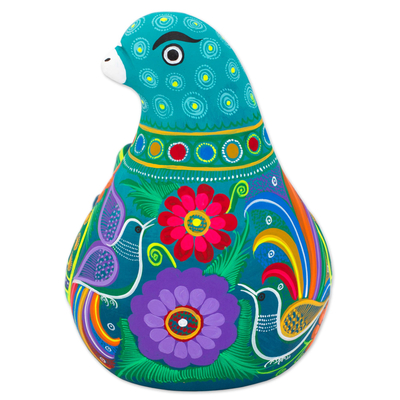 Escultura de cerámica - Escultura de paloma de cerámica pintada a mano con motivo floral de México