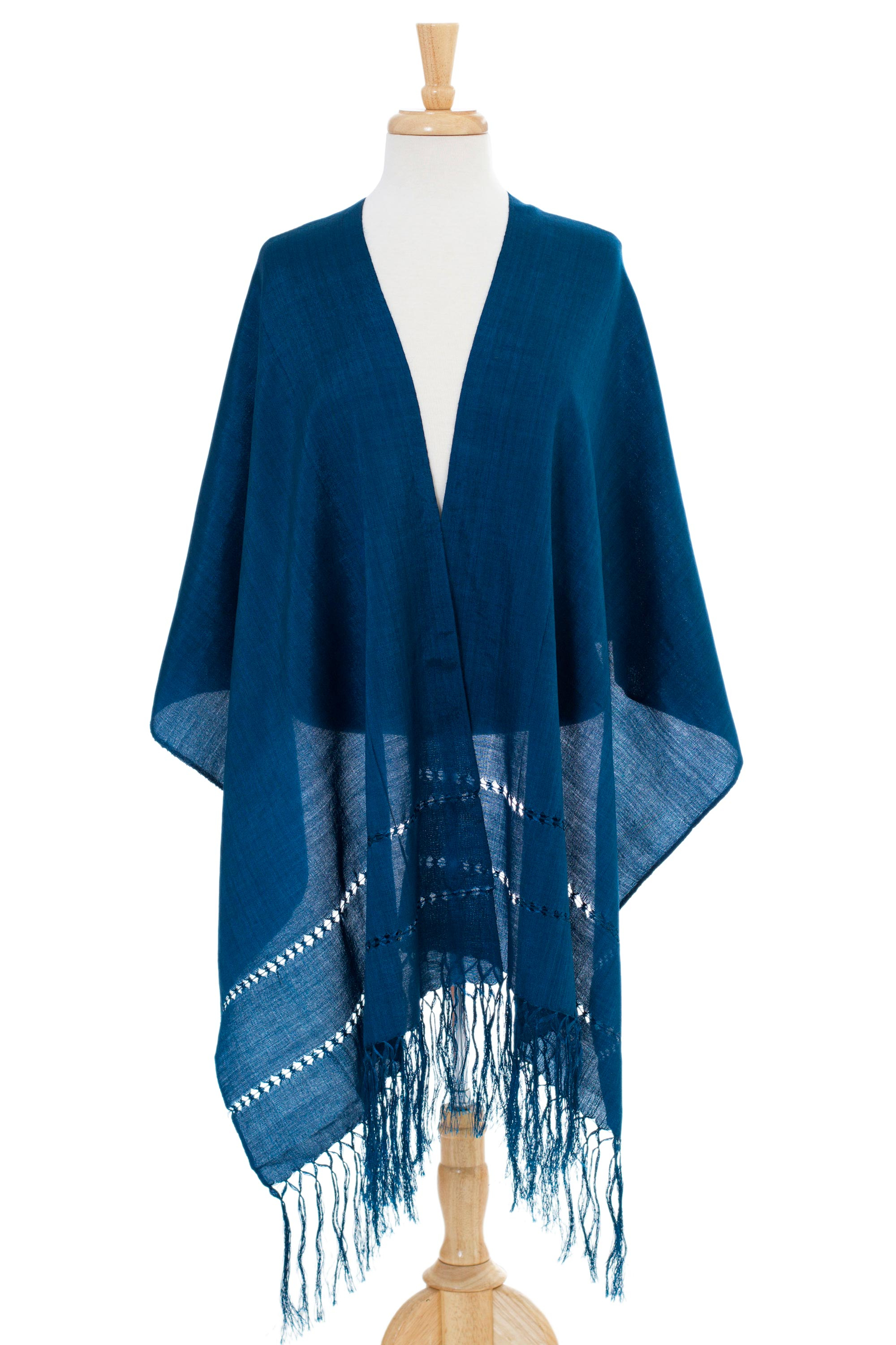Women's Shawl in Solid Teal with Fringes from Mexico - Smooth Teal | NOVICA
