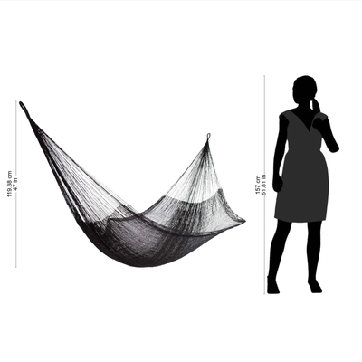 Hammock, 'Black Relaxation' (single) - Hand Woven Nylon Black Hammock (Single) from Mexico