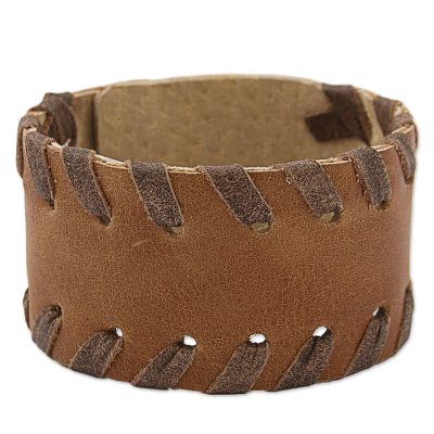 Leather wristband bracelet, 'Mexican Coffee' - Brown Leather Wristband Bracelet from Mexico