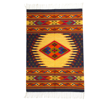Wool area rug, 'Mariposas Under the Rain' (4x6.5) - Hand Woven Wool Area Rug Multicolored from Mexico (4x6.5)