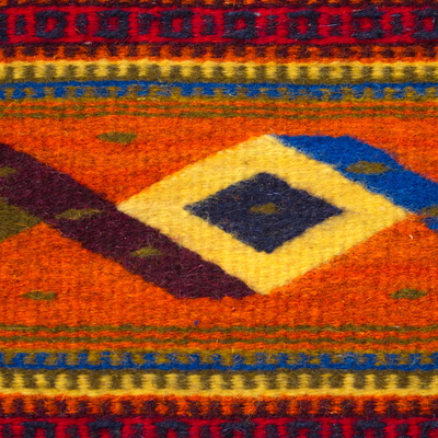 Wollteppich, (4x6,5) - Handgewebter mehrfarbiger Wollteppich aus Mexiko (4x6,5)
