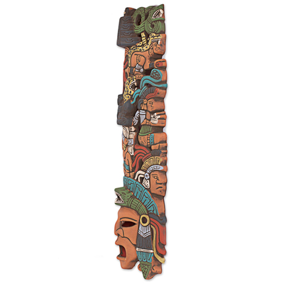 Ceramic mask, 'Prehispanic History' - Hand Painted Ceramic Mayan Mask from Mexico