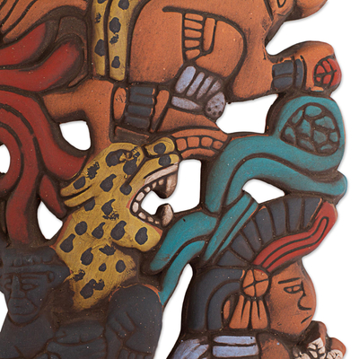 Ceramic mask, 'Prehispanic History' - Hand Painted Ceramic Mayan Mask from Mexico