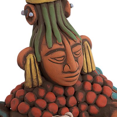 Ceramic sculpture, 'Mayan Astronomer' - Hand Painted Ceramic Mayan Sculpture from Mexico