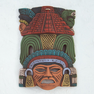 Máscara de cerámica - Máscara de pared maya de cerámica pintada a mano de México