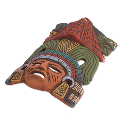 Keramikmaske - Handbemalte Maya-Wandmaske aus Keramik aus Mexiko