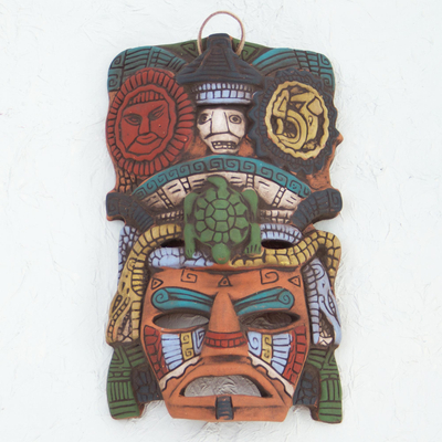 Keramische Maske, „Sonne und Mondschildkröte“. - Handbemalte Keramikmaske einer Maya-Schildkröte aus Mexiko