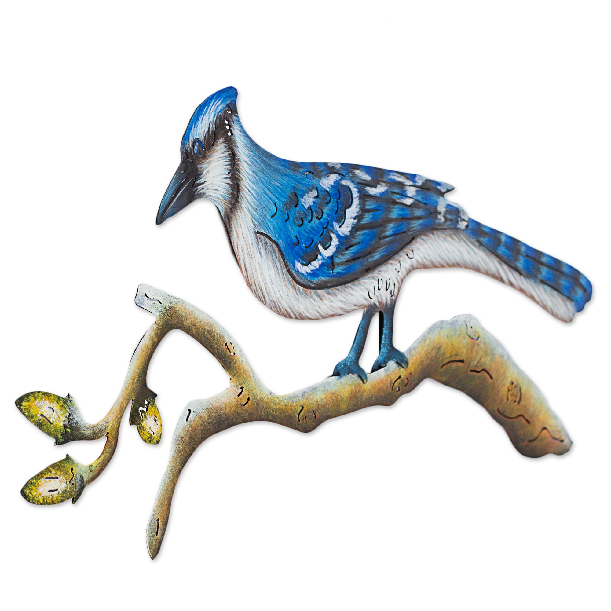 Hand Made Steel Blue Jay Wall Art Sculpture from Mexico Happy Blue