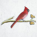 Hand Made Steel Cardinal Wall Art Sculpture from Mexico, 'Happy Cardinal'