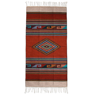 Wool area rug, 'Spice Diamond' (5 x 2.5 feet) - Hand Woven Geometric Wool Area Rug from Mexico