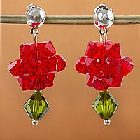 Crystal dangle earrings, 'Shooting Stars in Red' - Sterling Silver Swarovski Crystal Dangle Earrings Mexico