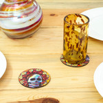 Decoupage wood coasters, 'Skeleton Bride' (set of 4) - Pinewood Coasters with Base Skull (Set of 4) from Mexico