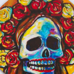 Decoupage wood coasters, 'Skeleton Bride' (set of 4) - Pinewood Coasters with Base Skull (Set of 4) from Mexico