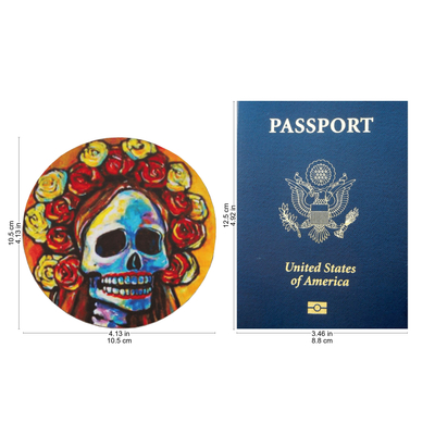 Decoupage wood coasters, 'Skeleton Bride' (set of 4) - Pinewood Coasters with Base Skull (Set of 4) from Mexico