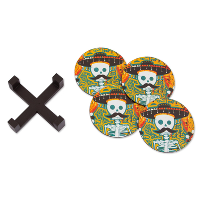Day of the Dead Decoupage Pinewood Coasters from Mexico