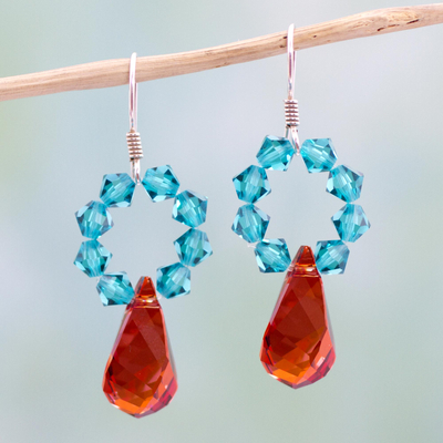 Ohrhänger mit Kristallen - Swarovsky-Kristall-Ohrhänger in Rot und Blau aus Mexiko