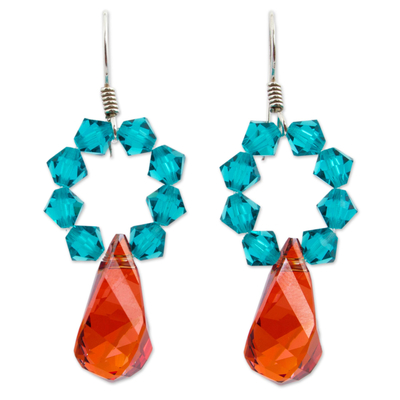 Crystal dangle earrings, 'Sparkling Agave' - Swarovsky Crystal Dangle Earrings Red and Blue from Mexico
