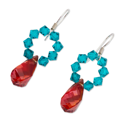 Ohrhänger mit Kristallen - Swarovsky-Kristall-Ohrhänger in Rot und Blau aus Mexiko