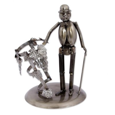 Recycled auto parts bottle holder, 'Chaplin' - Recycled Auto Parts Bottle Holder from Mexico