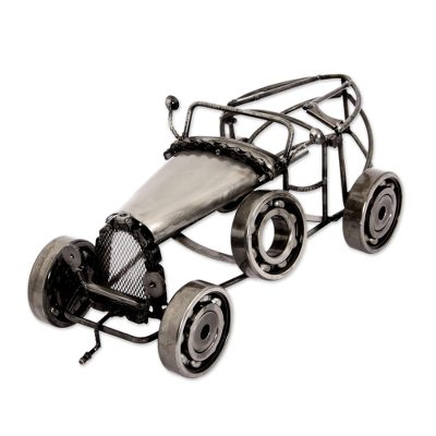 Recycled auto parts bottle holder, 'Vintage Car' - Handmade Recycled Auto Parts Bottle Holder from Mexico