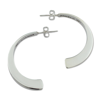 Sterling silver half-hoop earrings, 'Drops of Life' - Taxco 950 Sterling Silver Half-Hoop Earrings from Mexico