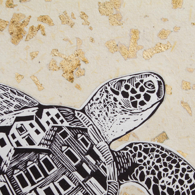 'Turtle, Go to the Shore' - Signed Etched Print of a Sea Turtle from Mexico