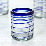 Handblown rocks glasses, 'Cobalt Spiral' (set of 6) - Set of Six Hand Blown Recycled Rocks Glasses
