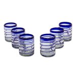 Handblown rocks glasses, 'Cobalt Spiral' (set of 6) - Set of Six Hand Blown Recycled Rocks Glasses