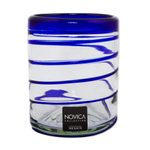 Handblown rocks glasses, 'Cobalt Spiral' (set of 6) - Set of Six Hand Blown Recycled Rocks Glasses