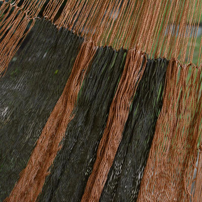 Hamaca, (individual) - Hamaca de cuerda de nailon en verde musgo y cobre (individual) México