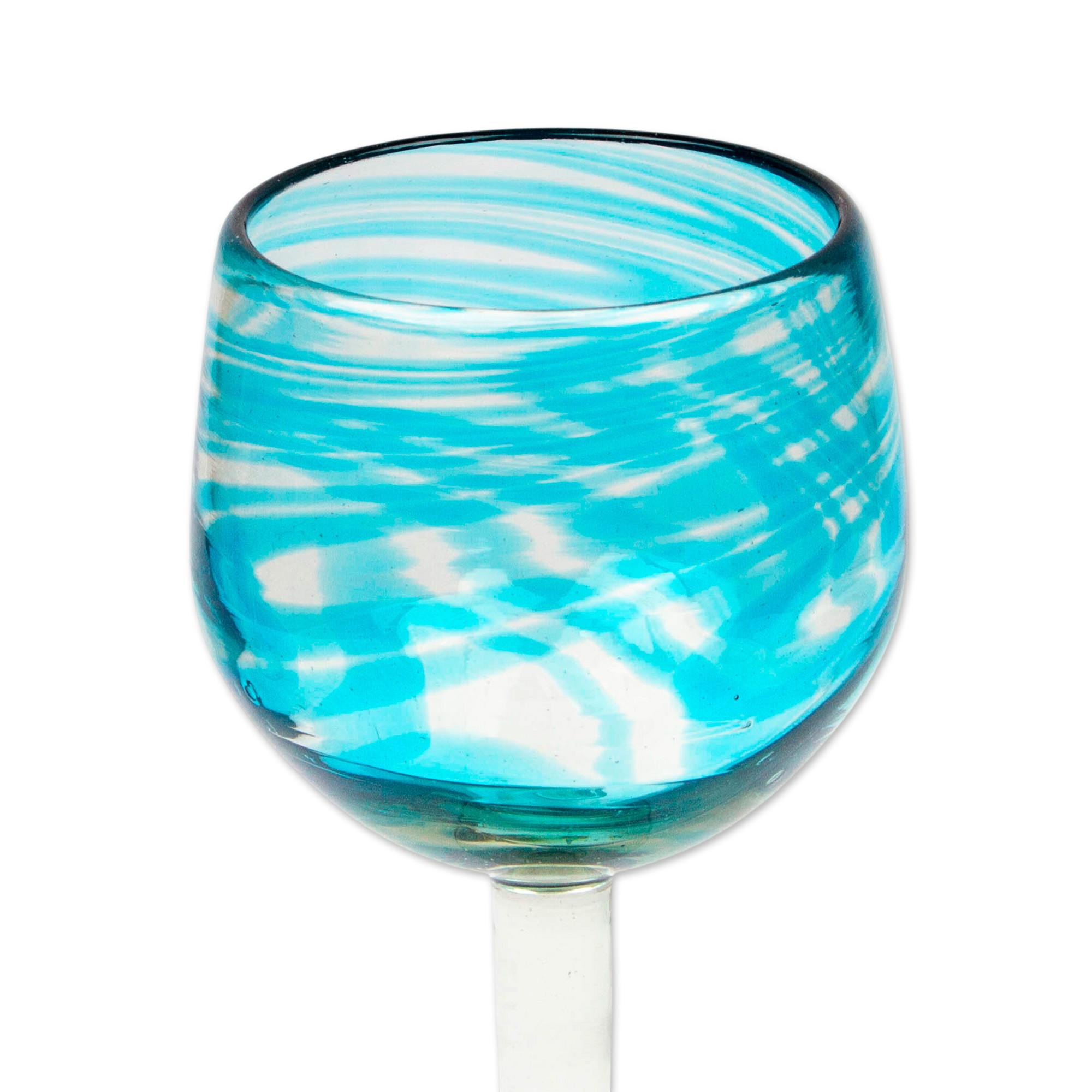 Set of 6 Recycled Hand Blown Aqua Wine Glasses from Mexico Elegant