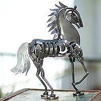 Escultura de autopartes recicladas - Escultura de caballo de autopartes recicladas hecha a mano