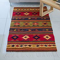 Mexican Wool Yellow Small Rug Handmade Oaxaca Hand-Dyed Natural Pigment  Carpet