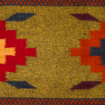 Wollteppich, 'Geometrische Blume' (2,5x5) - Mehrfarbiger Wollteppich mit geometrischem Muster (2,5x5)