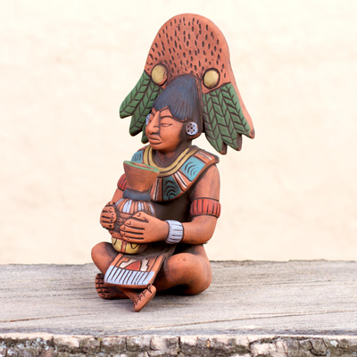 Keramikskulptur - Antike Maya-Mann-Original-Keramikskulptur, signiert vom Künstler