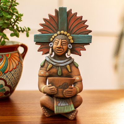 Escultura de cerámica - Escultura de cerámica original altamente detallada de un hombre maya
