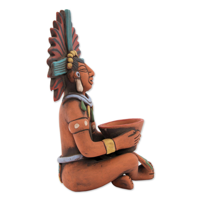 Ceramic sculpture, 'Maya with Pot' - Highly Detailed Original Ceramic Sculpture of a Maya Man