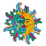 Ceramic wall adornment, 'Starlit Eclipse' - Green Saffron Eclipse Wall Adornment Sculpture Stars Birds