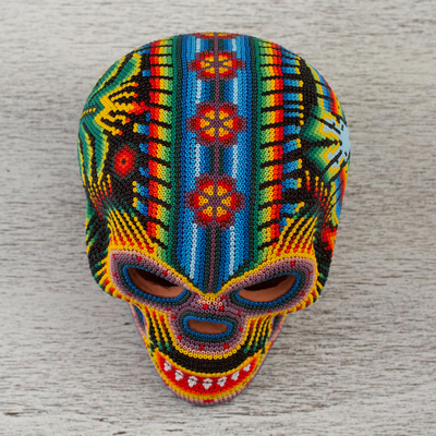 Glass Beaded Huichol Butterfly Skull Sculpture from Mexico - Huichol ...