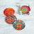 Decoupage wood coasters, 'Round Huichol' (set of 4) - Four Round Multicolored Mexican Pinewood Decoupage Coasters (image 2c) thumbail