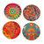 Decoupage wood coasters, 'Round Huichol' (set of 4) - Four Round Multicolored Mexican Pinewood Decoupage Coasters (image 2e) thumbail