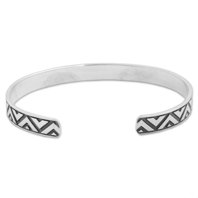 Sterling silver cuff bracelet, 'Mexican Geometry' - Sterling Silver Triangle Motif Cuff Bracelet from Mexico