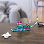 Wood sculpture, 'Excited Cat in Teal' - Copal Wood Alebrije Cat Sculpture in Teal from Mexico