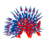 Copal wood alebrije, 'Cute Porcupine in Red' - Copal Wood Alebrije Porcupine Sculpture in Red and Blue
