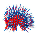 Copal wood alebrije, 'Cute Porcupine in Red' - Copal Wood Alebrije Porcupine Sculpture in Red and Blue