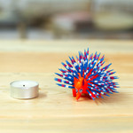 Copal wood alebrije, 'Cute Porcupine in Red' - Copal Wood Alebrije Porcupine Sculpture in Red and Blue